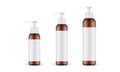 Set of Amber Cosmetic Plastic Pump Bottles with Labels